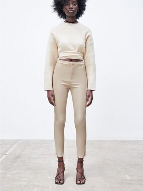Zara Beige Faux-Leather Pants NWT